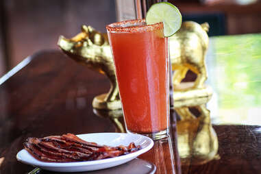 Michelada and a 1/2 pound of bacon at Tavern at the Beach in Pacific Beach San Diego.