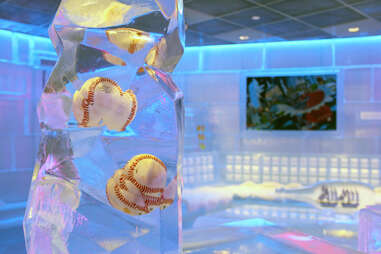 Baseballs frozen in ice at Frost Ice Bar