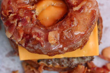 Cronut bacon breakfast sandwich at Devil Dawgs in Lincoln Park