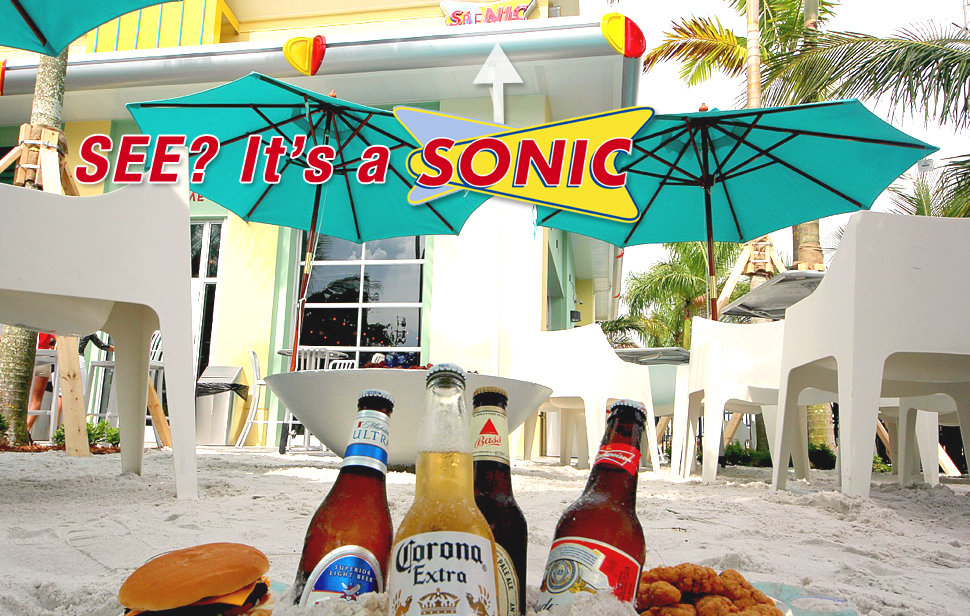 Sonic Beach - Drink beers and sit in the sand....AT SONIC