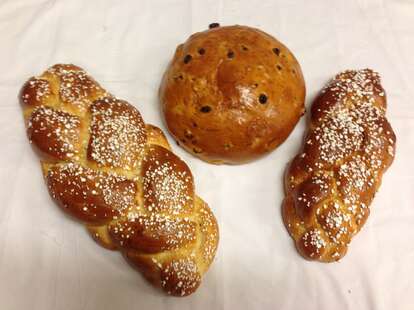 Three bread/pretzel loaves