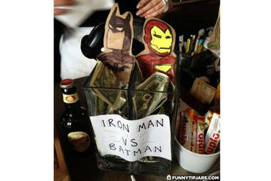 Batman vs. Iron Man tip jar