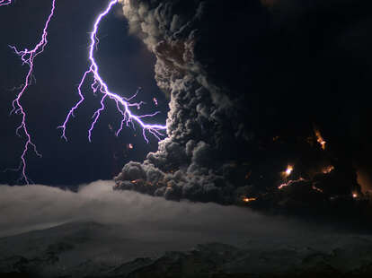 lighting stikes volcano