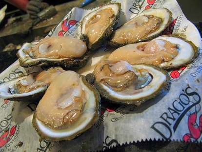 A plate of raw oysters