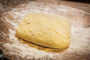 The dough getting ready to be rolled out for the monte cristo sandwiches at Donut Bar in downtown San Diego.