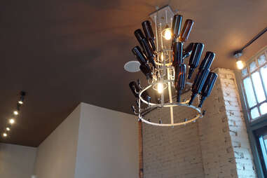 Bottle light fixtures at Hopsters Brew & Boards