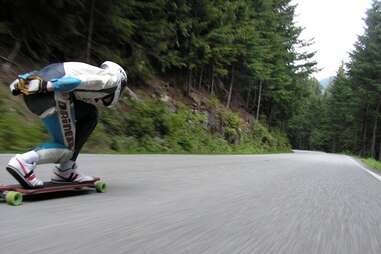 speedboarding down a hill