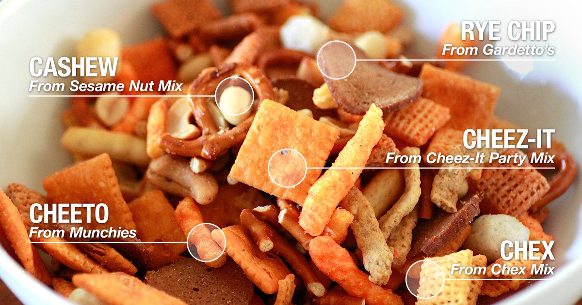 Snack Mix Behold the World's Greatest Gardetto's, Munchies, Chex, and More Hybrid Snack Mix